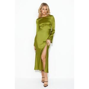 athenian satin maxi dress olive Hello Molly | Dresses | Hello Molly Athenian Satin Maxi Dress 4 Olive Green  Open Back Formal Goddess Nwt